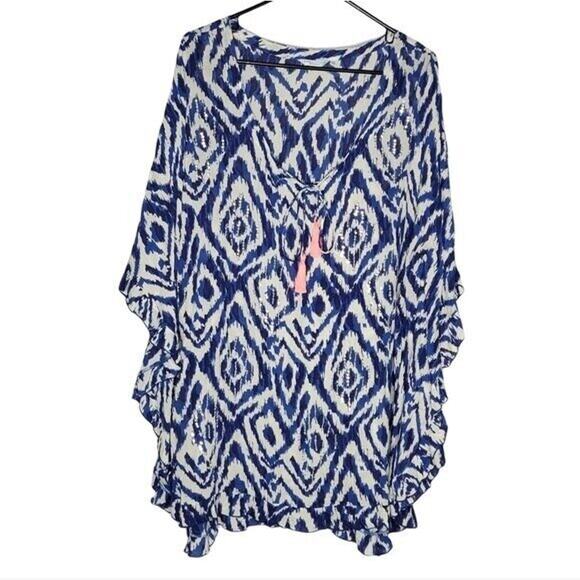 Beth & Tracie Blue & White Ruffle Trim Sequined Swim Coverup Women's XS - Picture 1 of 7